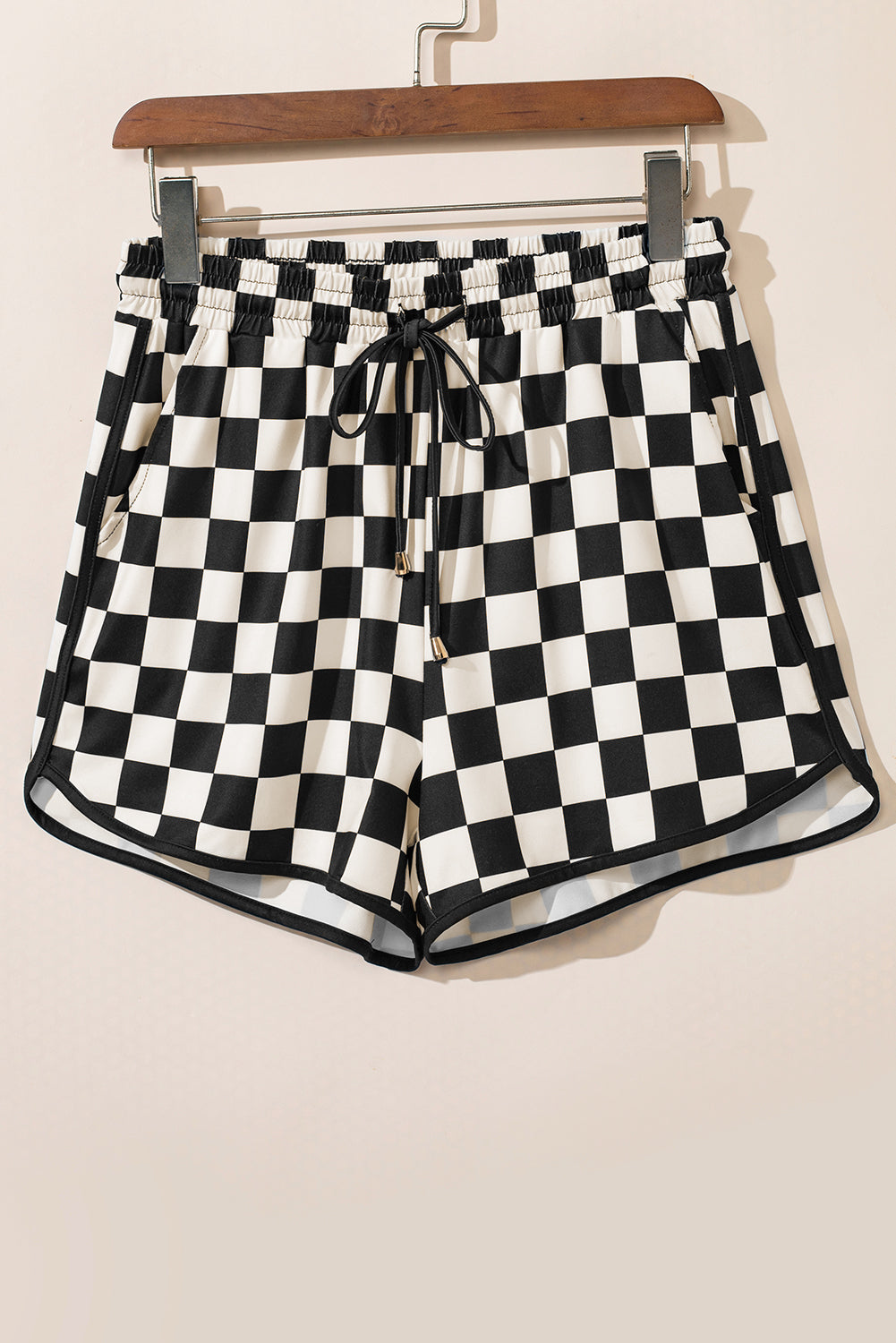 Black Checkered Drawstring Elastic Waist Casual Shorts - Glimmer Road
