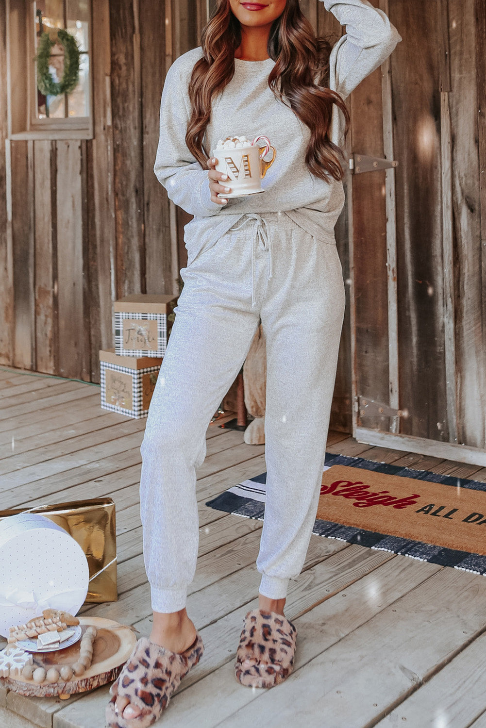 Gray Long Sleeve Pullover and Jogger Pants Lounge Set - Glimmer Road
