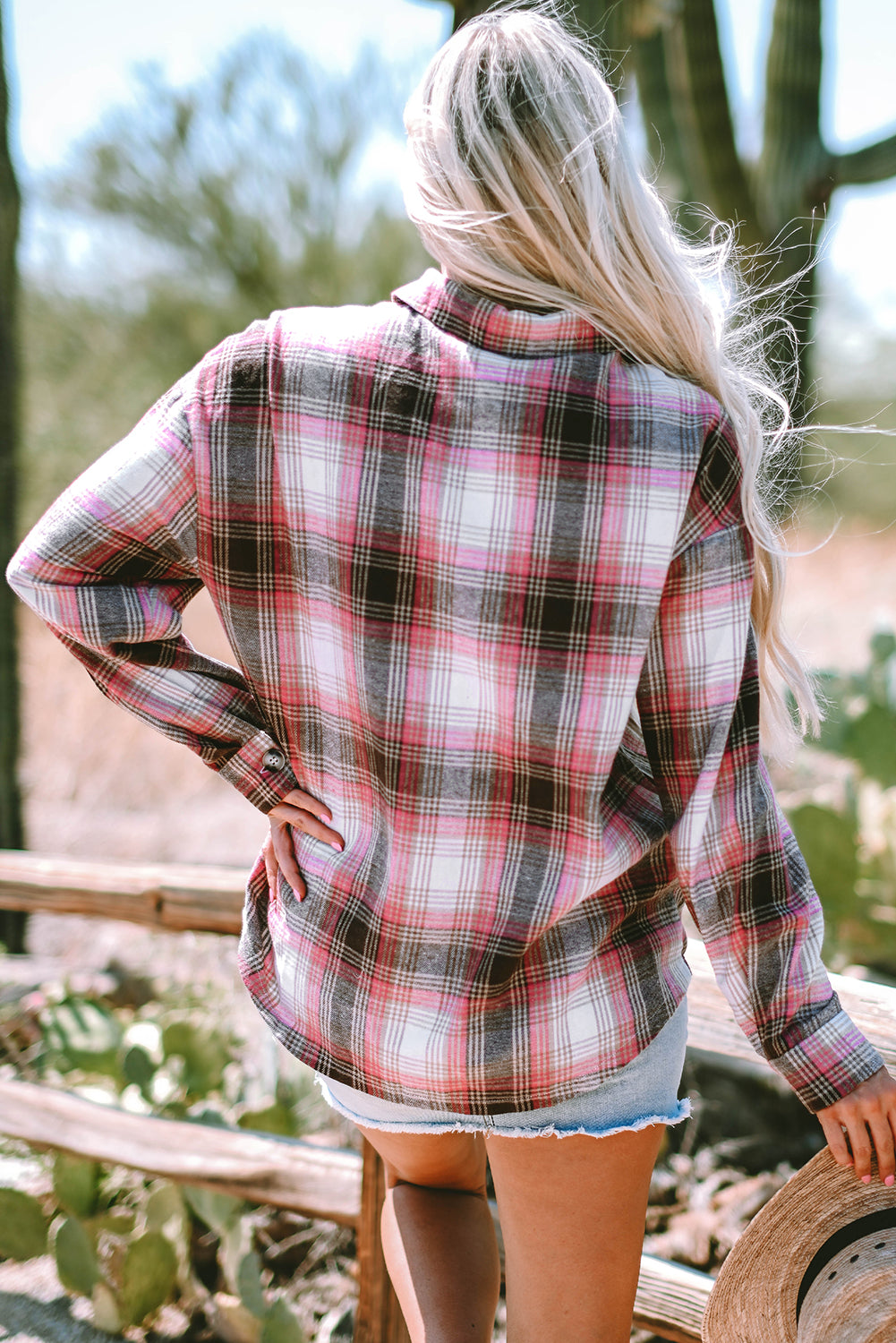 Pink Plaid Flap Pocket Button Up Shacket - Glimmer Road