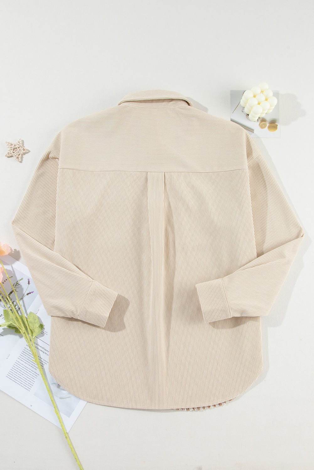 Parchment Houndstooth Corduroy Patchwork Flap Pocket Shacket - Glimmer Road