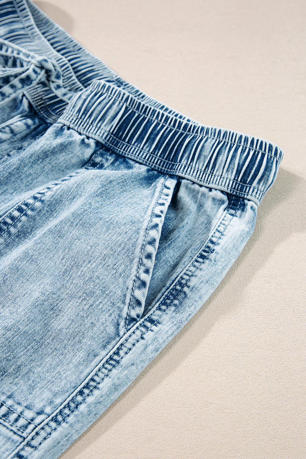 Myosotis Mineral Wash Drawstring Waist Loose Straight Denim Pants - Glimmer Road