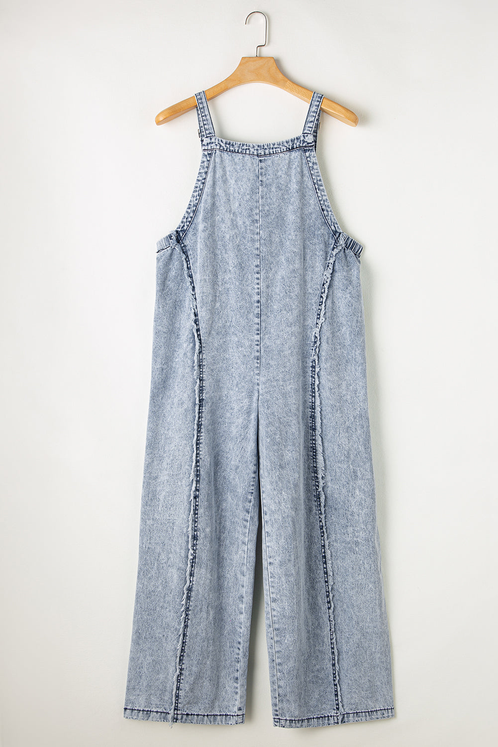Beau Blue Light Wash Frayed Exposed Seam Wide Leg Denim Overall - Glimmer Road