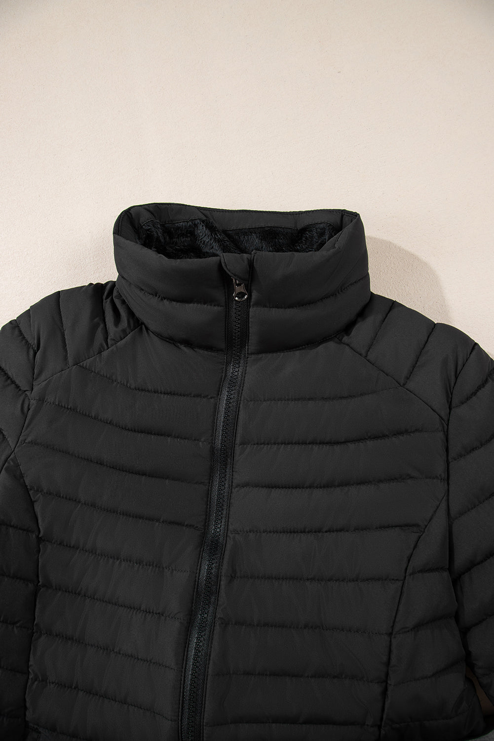 Black Solid Color Quilted Zip-up Puffer Jacket - Glimmer Road
