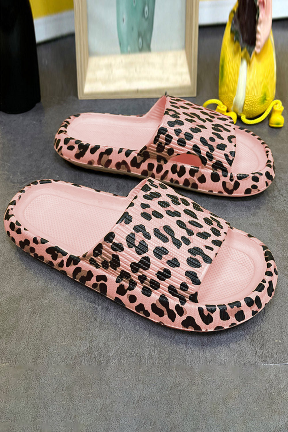 Pink Leopard Print Thick Sole Slip On Slippers - Glimmer Road