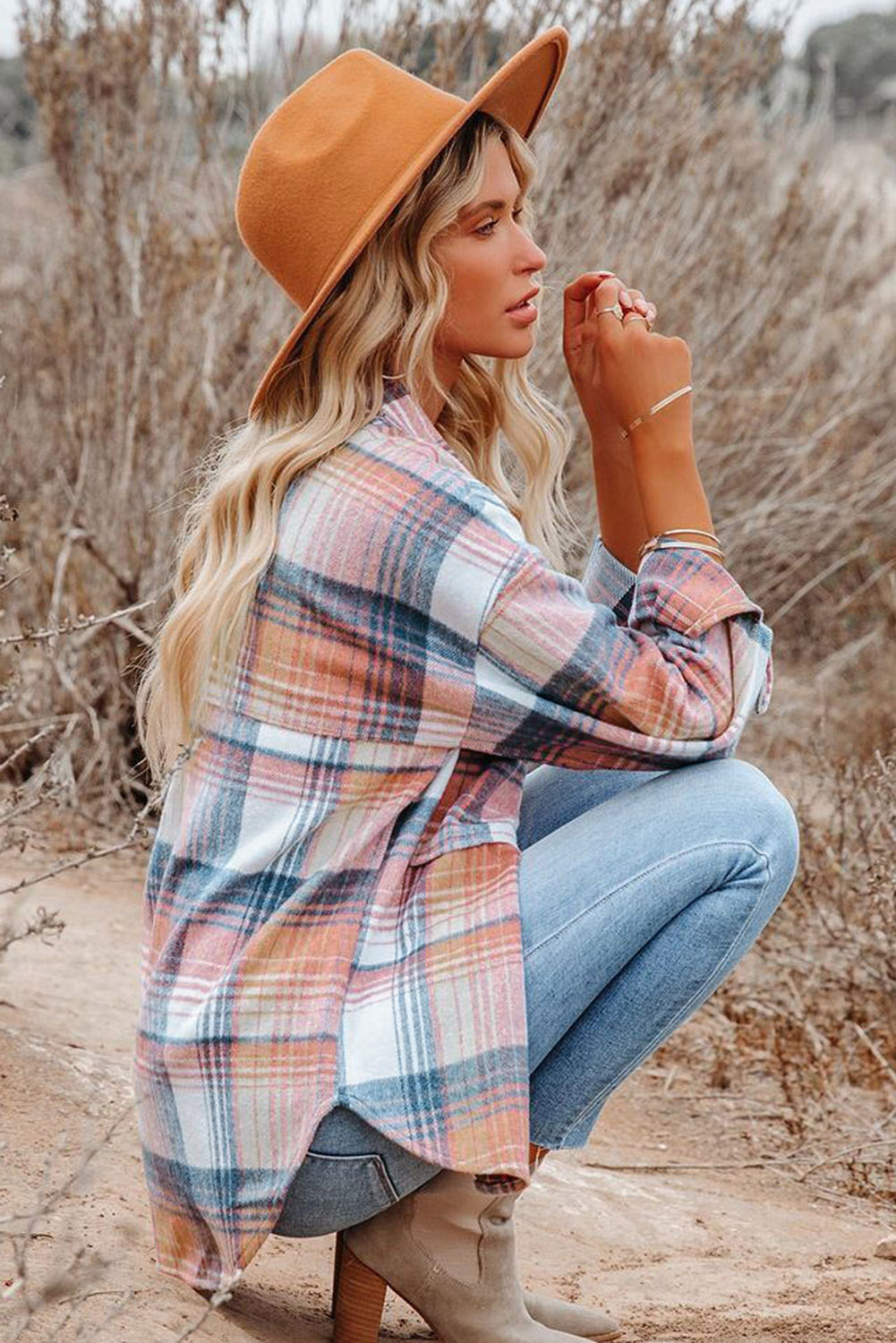Pink Black/Pink Plaid Flap Pockets Shacket - Glimmer Road