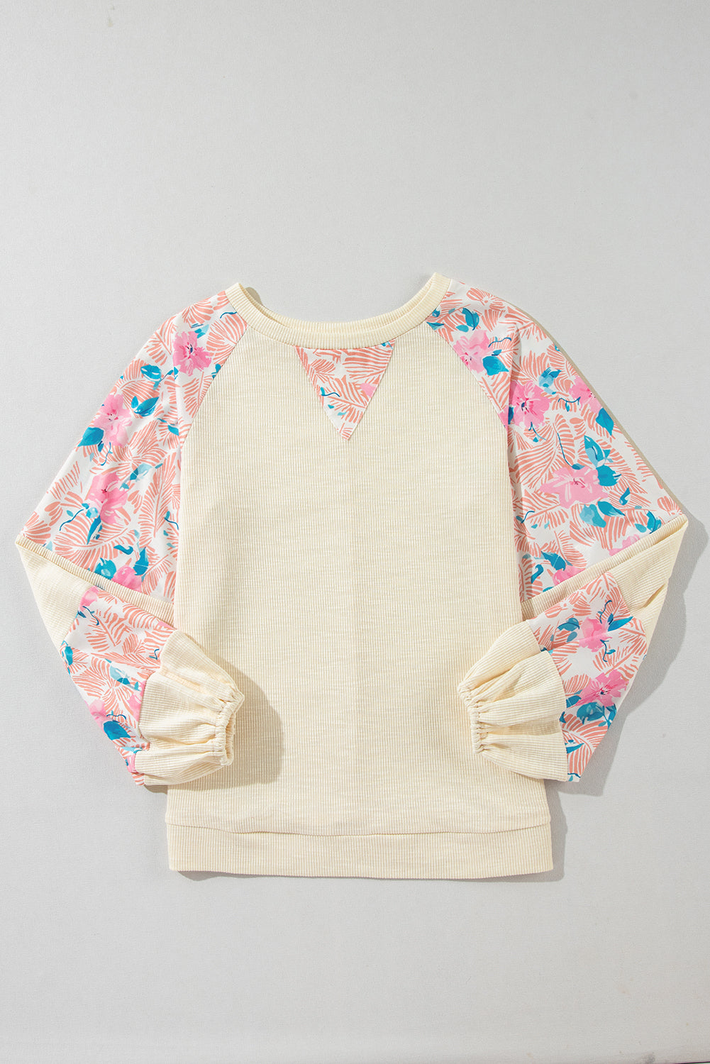 Apricot Textured Floral Patchwork Balloon Sleeve Blouse - Glimmer Road