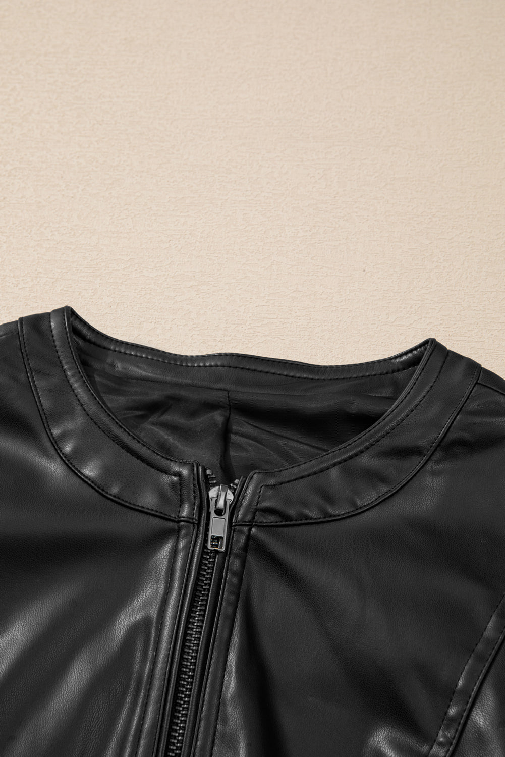 Black Solid Faux Leather Zipper Slim Fit Bomber Jacket - Glimmer Road