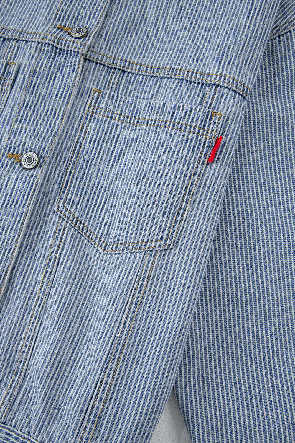 Sky Blue Stripe Washed Oversize Pocketed Denim Jacket - Glimmer Road
