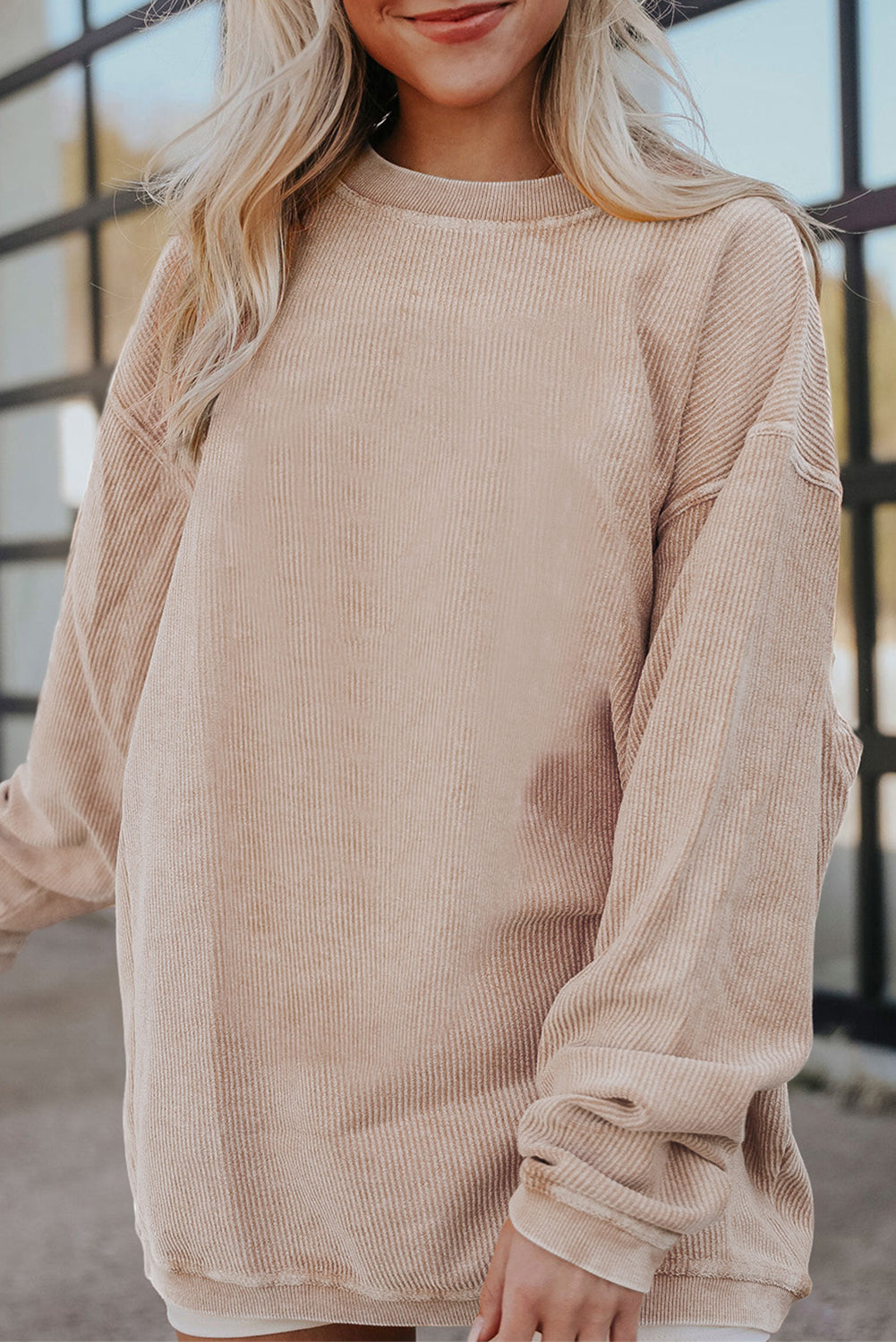 Apricot Ribbed Corduroy Oversized Sweatshirt - Glimmer Road