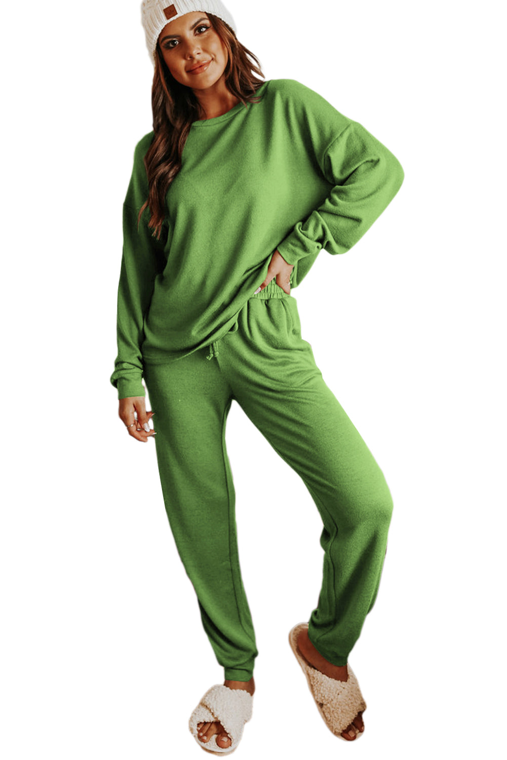 Gray Long Sleeve Pullover and Jogger Pants Lounge Set - Glimmer Road