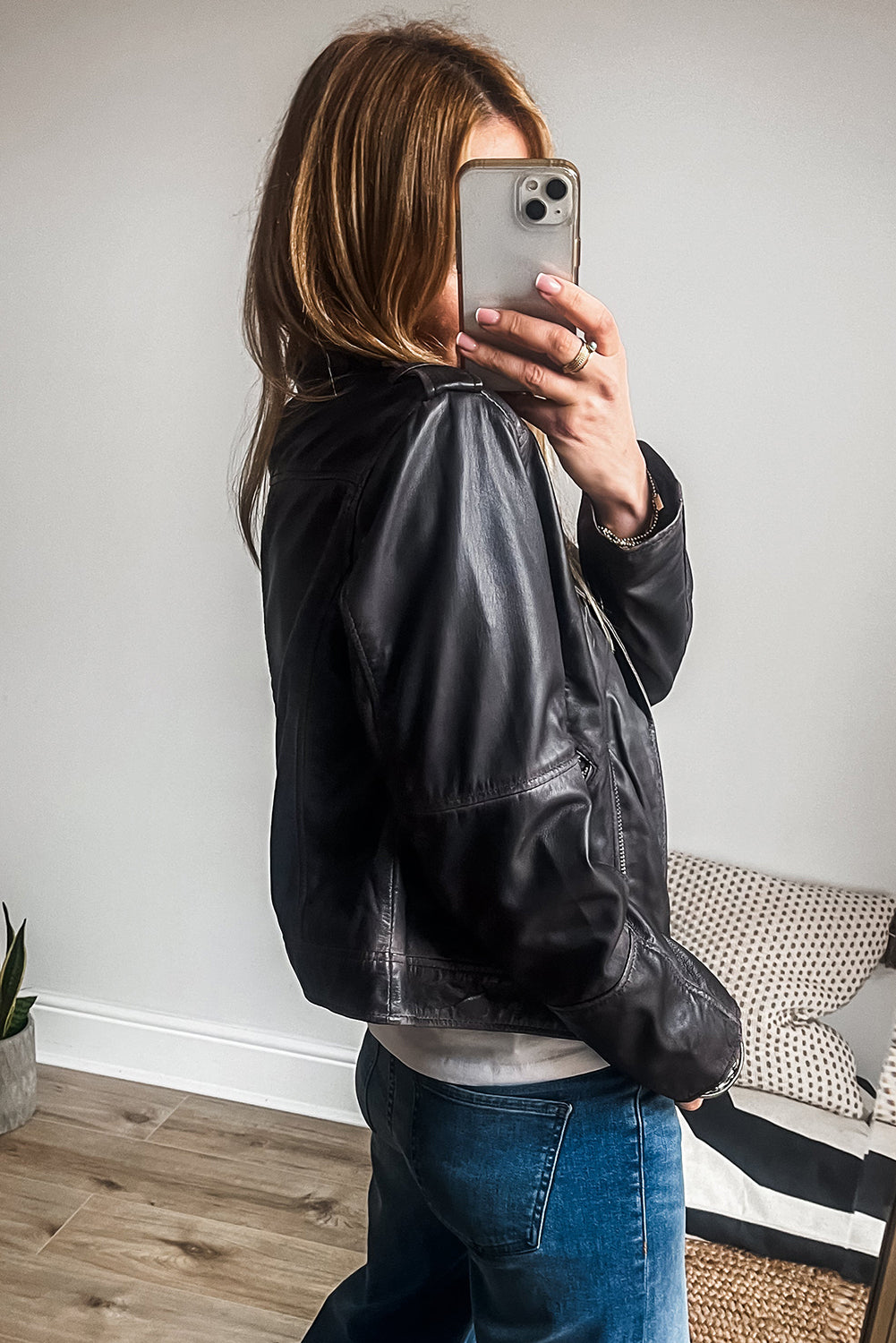 Black PU Leather Lapel Collar Zipper Jacket - Glimmer Road
