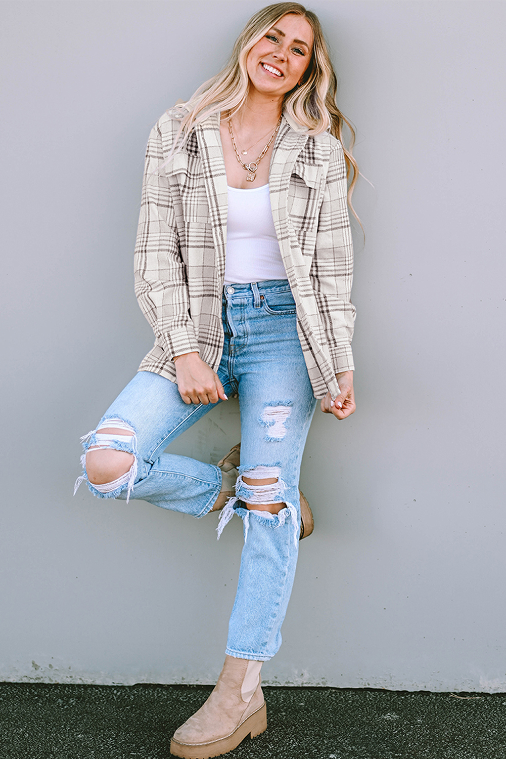 Khaki Plaid Removable Hood Buttoned Shacket - Glimmer Road
