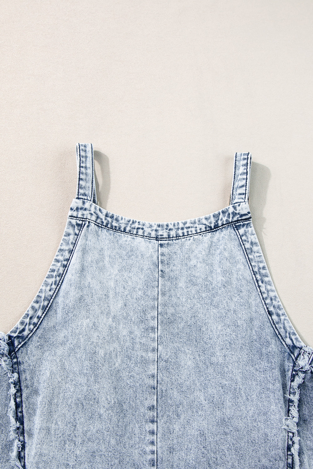 Beau Blue Light Wash Frayed Exposed Seam Wide Leg Denim Overall - Glimmer Road