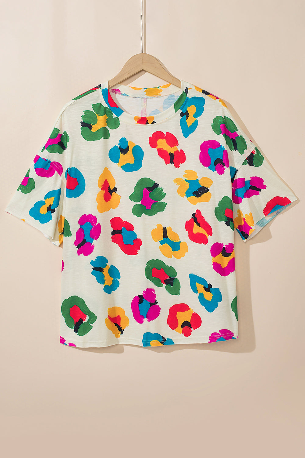 Apricot Leopard Drop Shoulder Oversize Tee - Glimmer Road