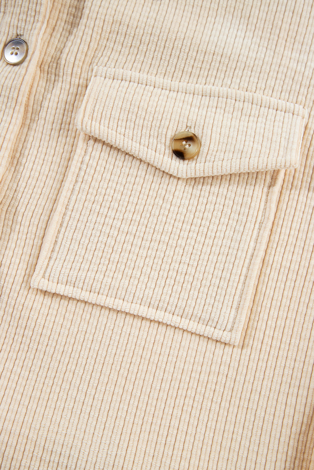 Oatmeal Corduroy Flap Pocket Button Up Shacket - Glimmer Road