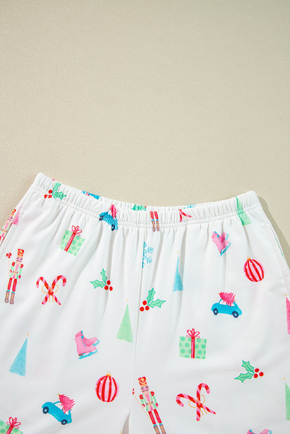 White Christmas Print Short Sleeve Shirt and Shorts Pajama Set - Glimmer Road