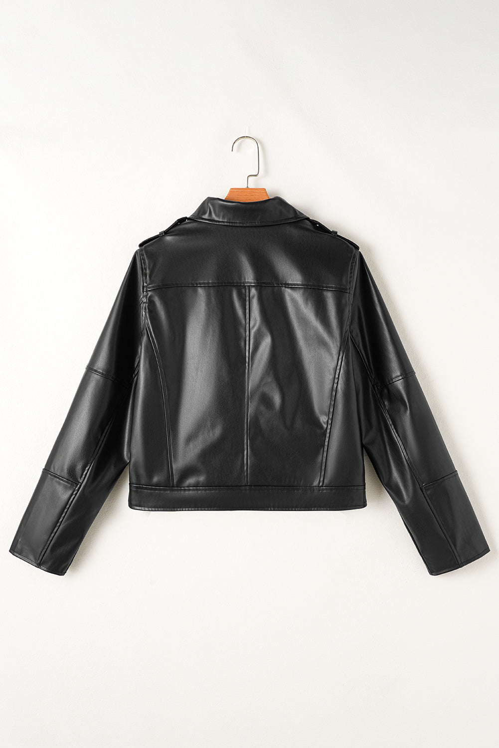 Black PU Leather Lapel Collar Zipper Jacket - Glimmer Road