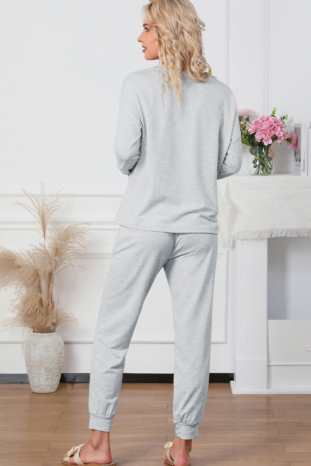 Gray Long Sleeve Pullover and Jogger Pants Lounge Set - Glimmer Road