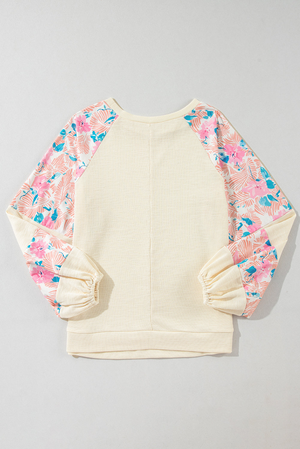 Apricot Textured Floral Patchwork Balloon Sleeve Blouse - Glimmer Road