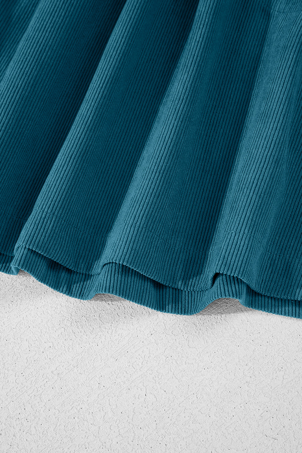 Blue Corduroy Snap Buttons Empire Waist Bracelet Sleeve Dress - Glimmer Road