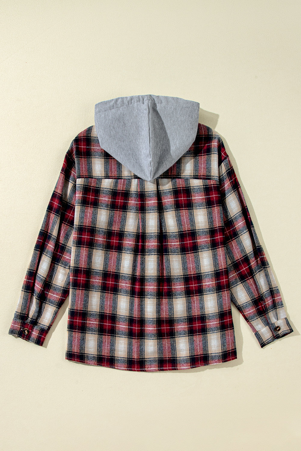 Red Plaid Print Chest Pocket Buttoned Hooded Shacket - Glimmer Road
