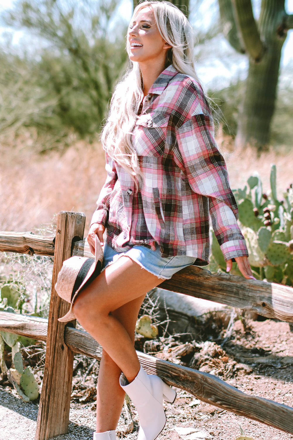 Pink Plaid Flap Pocket Button Up Shacket - Glimmer Road