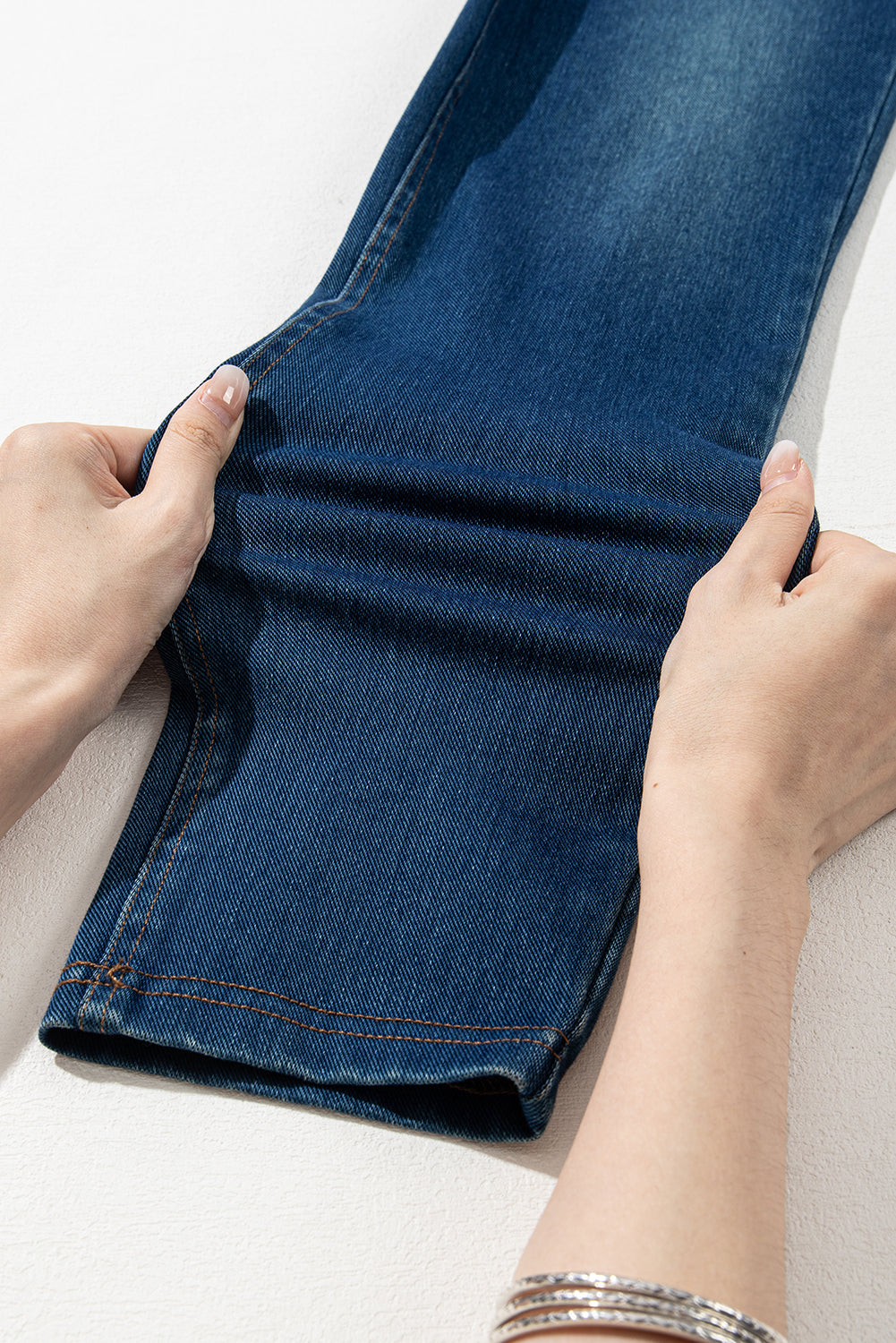 Ashleigh Blue Multiple Pockets Straight Leg Washed Stretchy Knit Casual Jeans - Glimmer Road