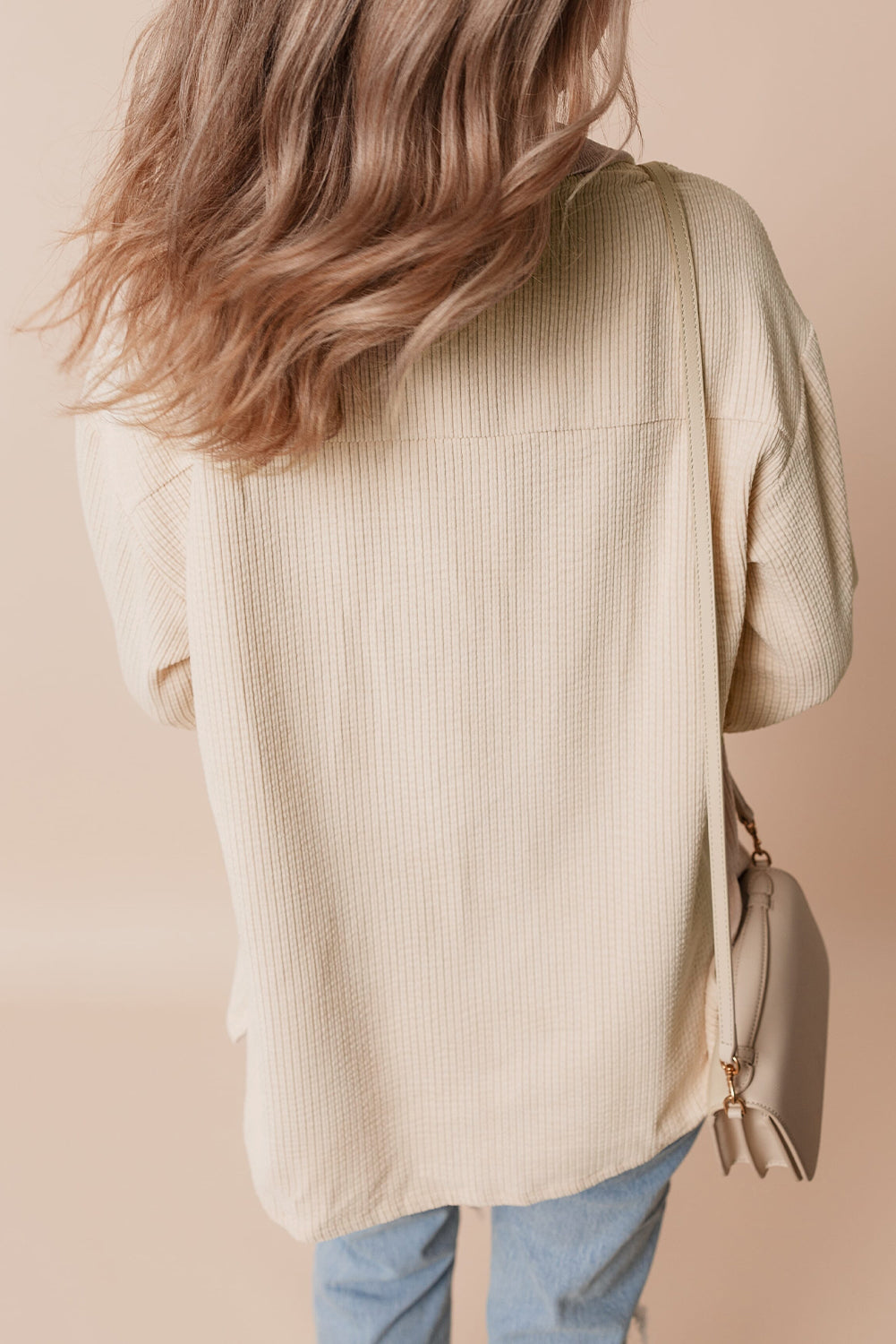 Oatmeal Corduroy Flap Pocket Button Up Shacket - Glimmer Road