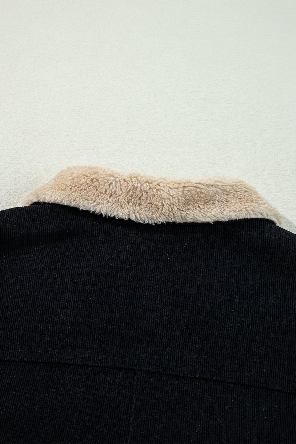Black Fleece Lined Button-up Collared Corduroy Crop Jacket - Glimmer Road