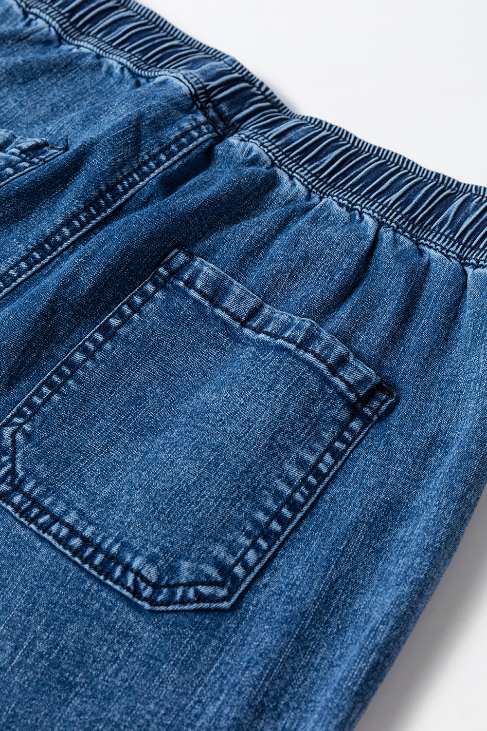 Sail Blue Mineral Wash Drawstring Waist Loose Straight Denim Pants - Glimmer Road