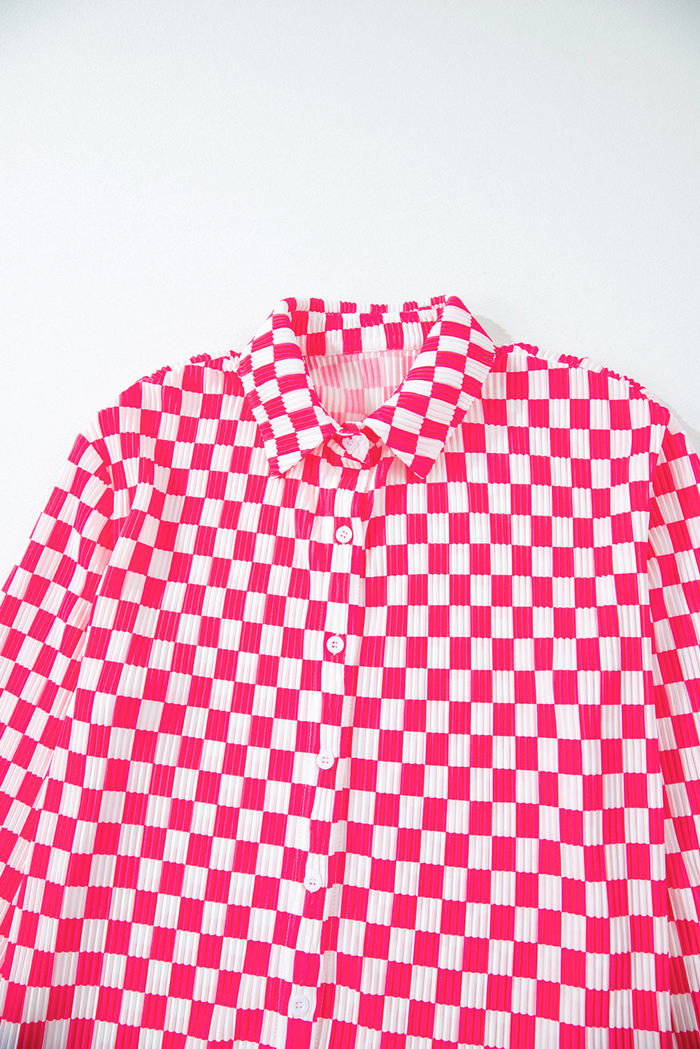 Pink Checkered Buttoned Shirt and High Waist Pants Pajama Set - Glimmer Road