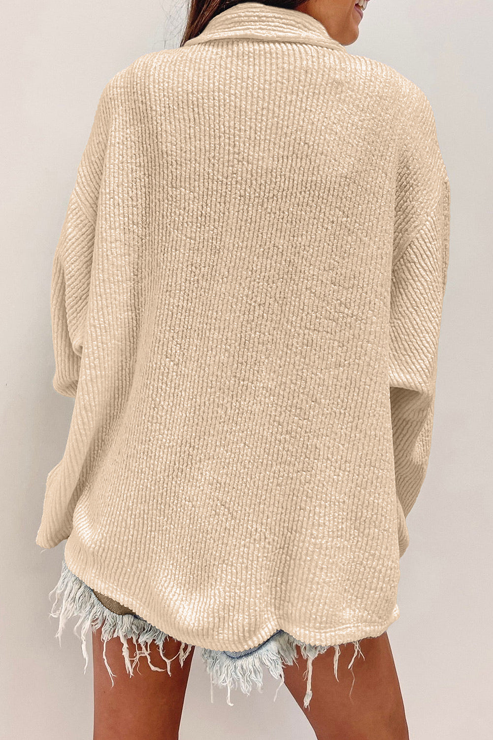 Dark Khaki Solid Color Corduroy Buttoned Long Sleeve Shacket - Glimmer Road