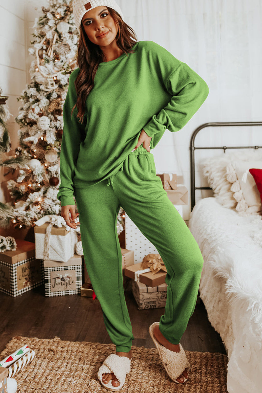 Gray Long Sleeve Pullover and Jogger Pants Lounge Set - Glimmer Road