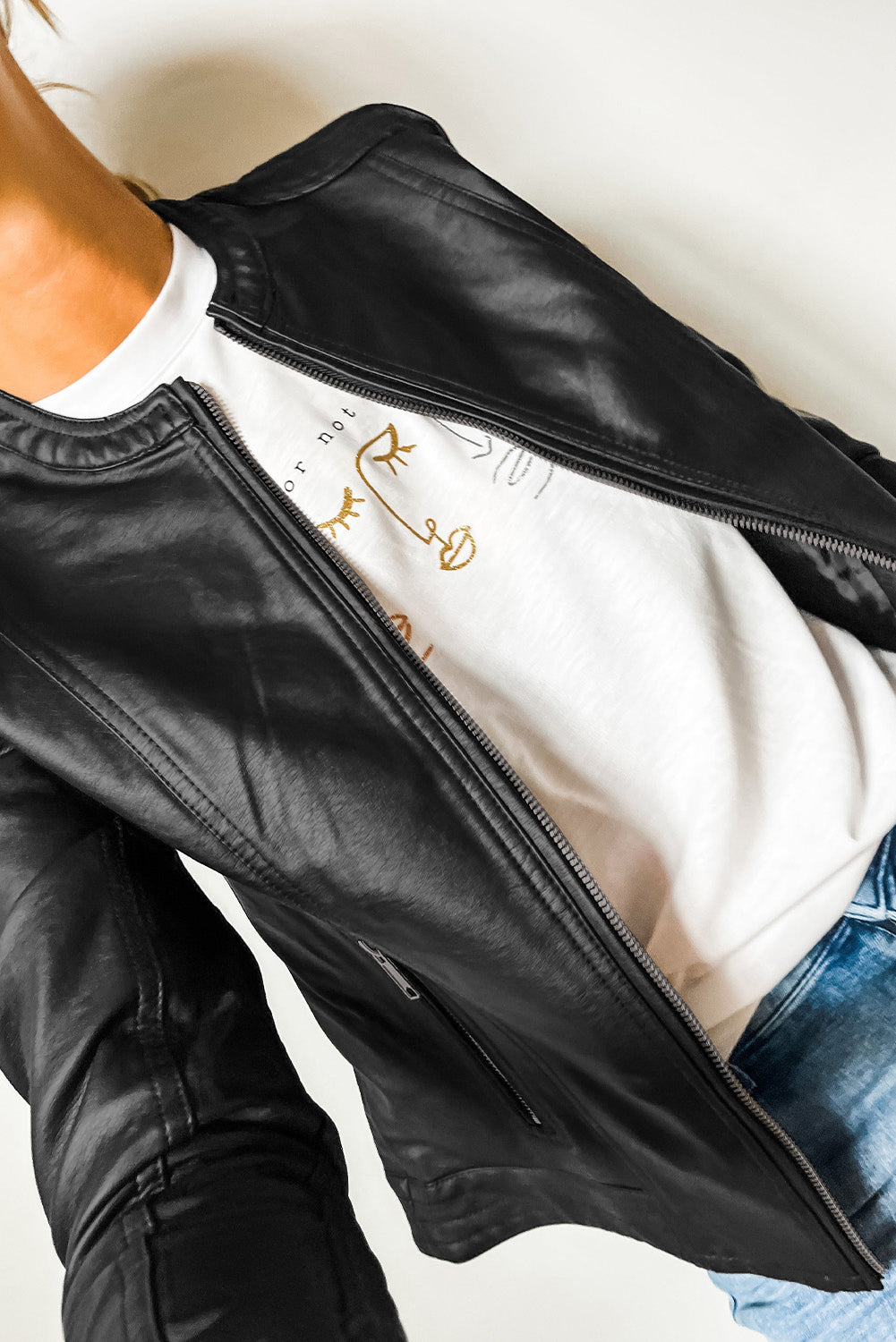 Black Solid Faux Leather Zipper Slim Fit Bomber Jacket - Glimmer Road