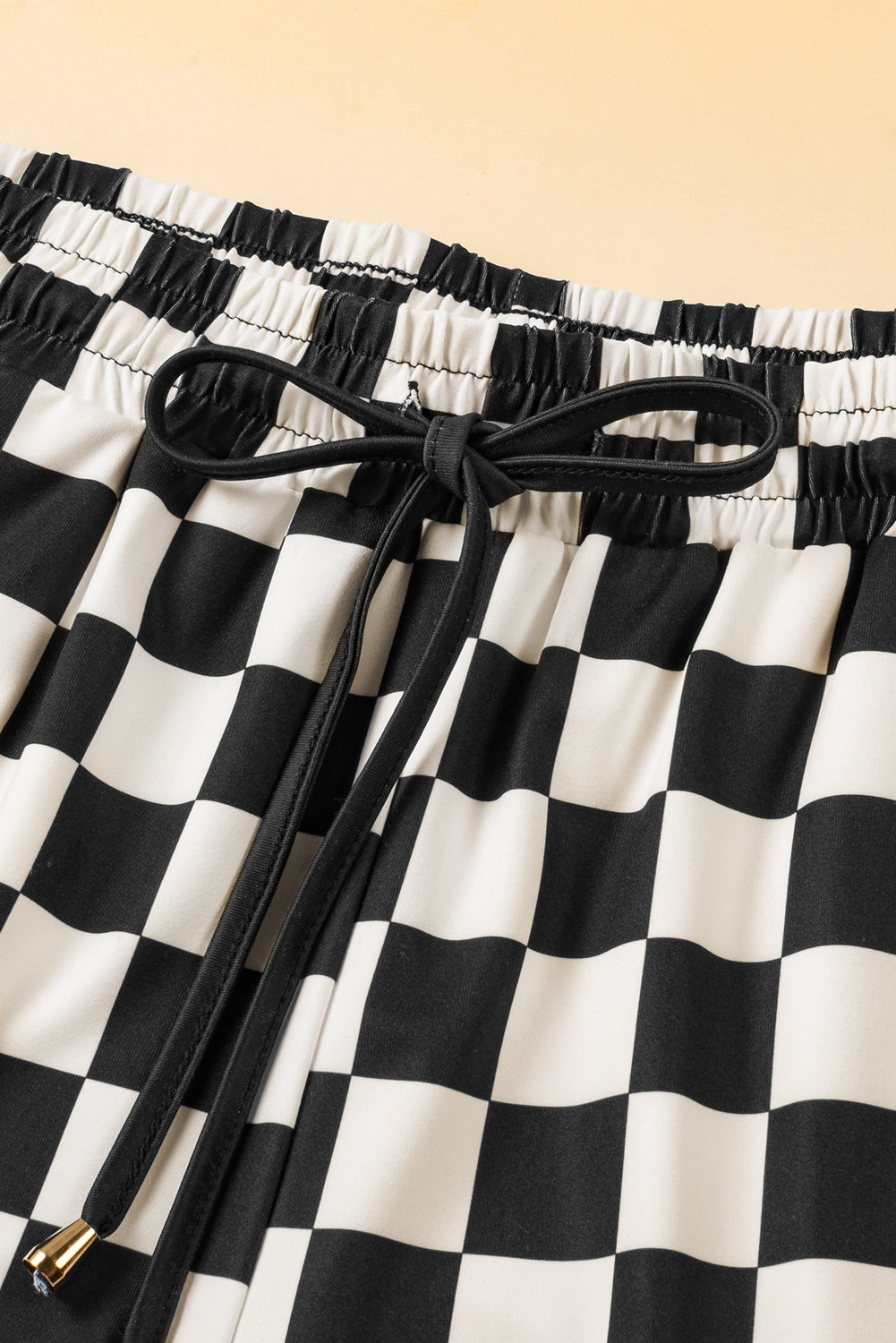 Black Checkered Drawstring Elastic Waist Casual Shorts - Glimmer Road