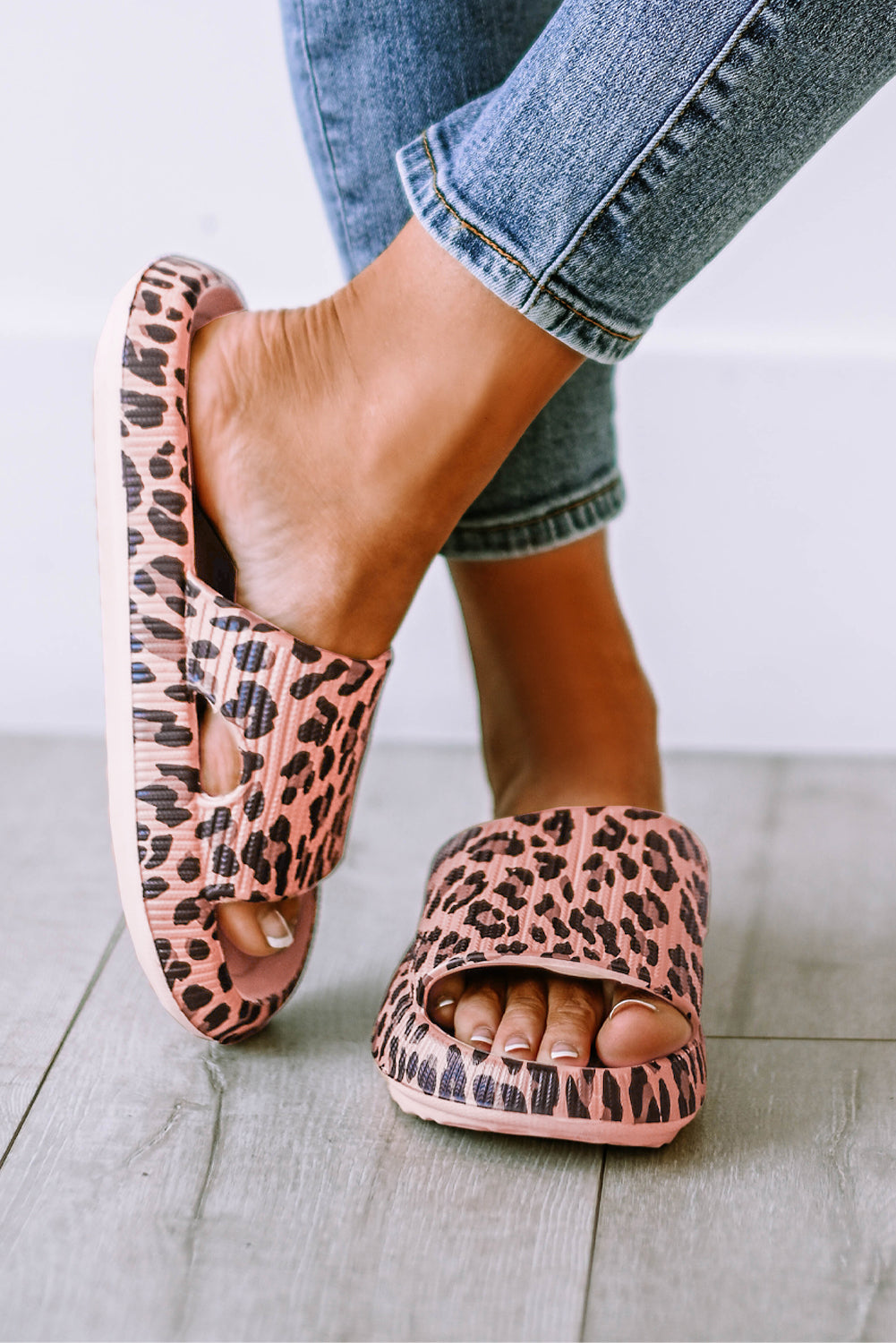 Pink Leopard Print Thick Sole Slip On Slippers - Glimmer Road