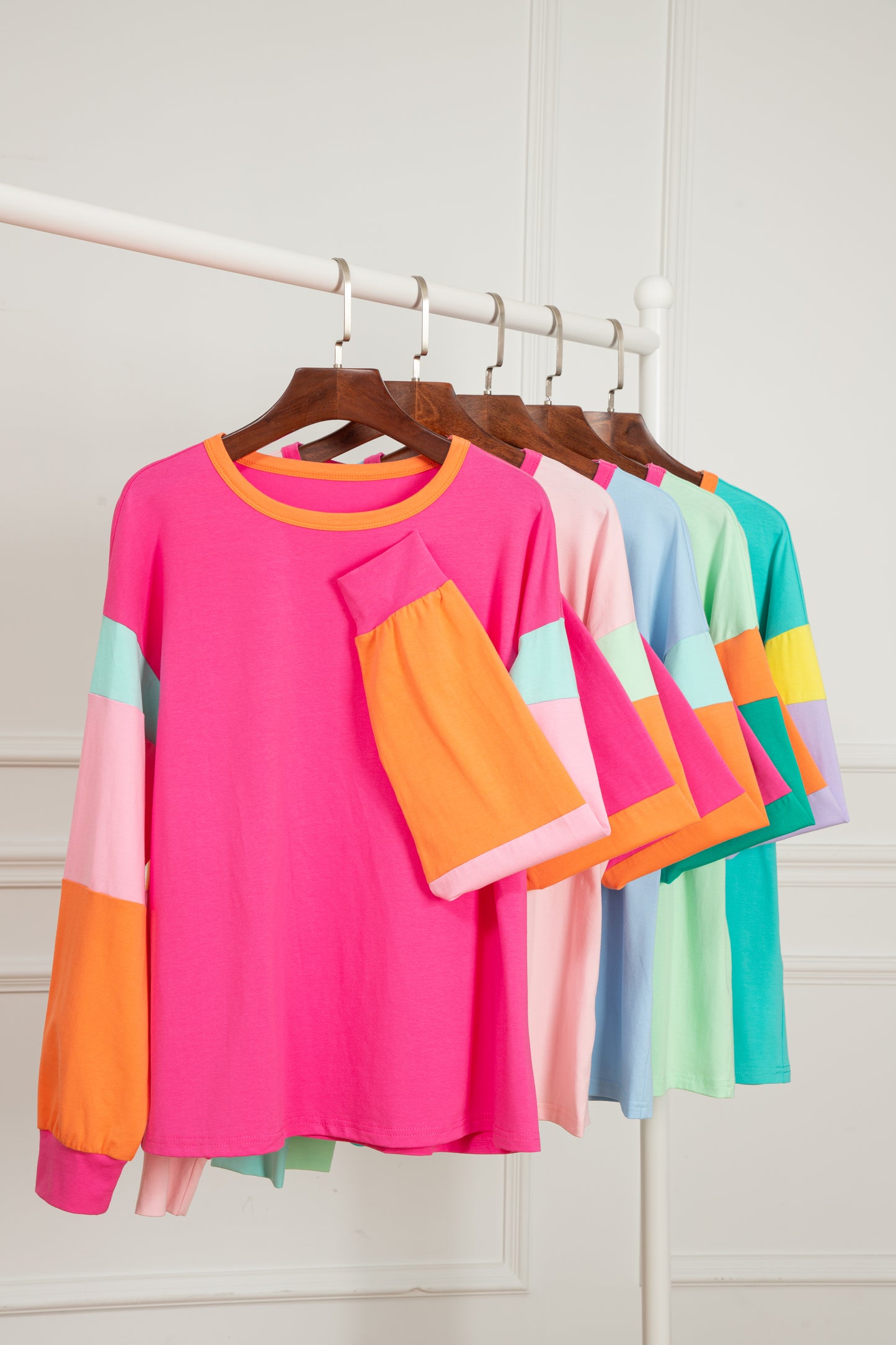 Green Colorblock Patchwork Long Sleeve Loose Top - Glimmer Road