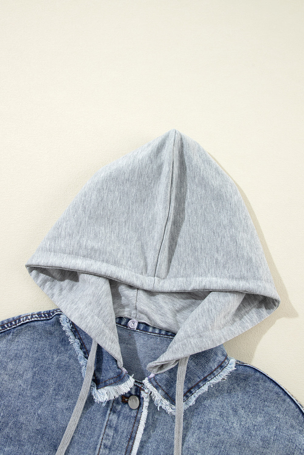 Beau Blue Plaid Print Patchwork Hooded Raw Hem Denim Jacket - Glimmer Road