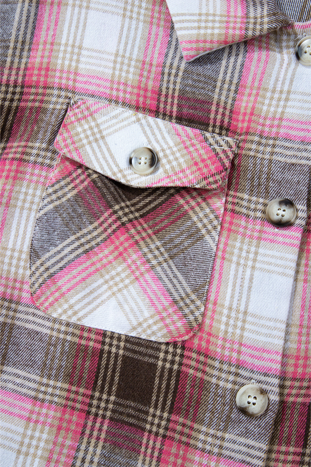 Pink Plaid Flap Pocket Button Up Shacket - Glimmer Road