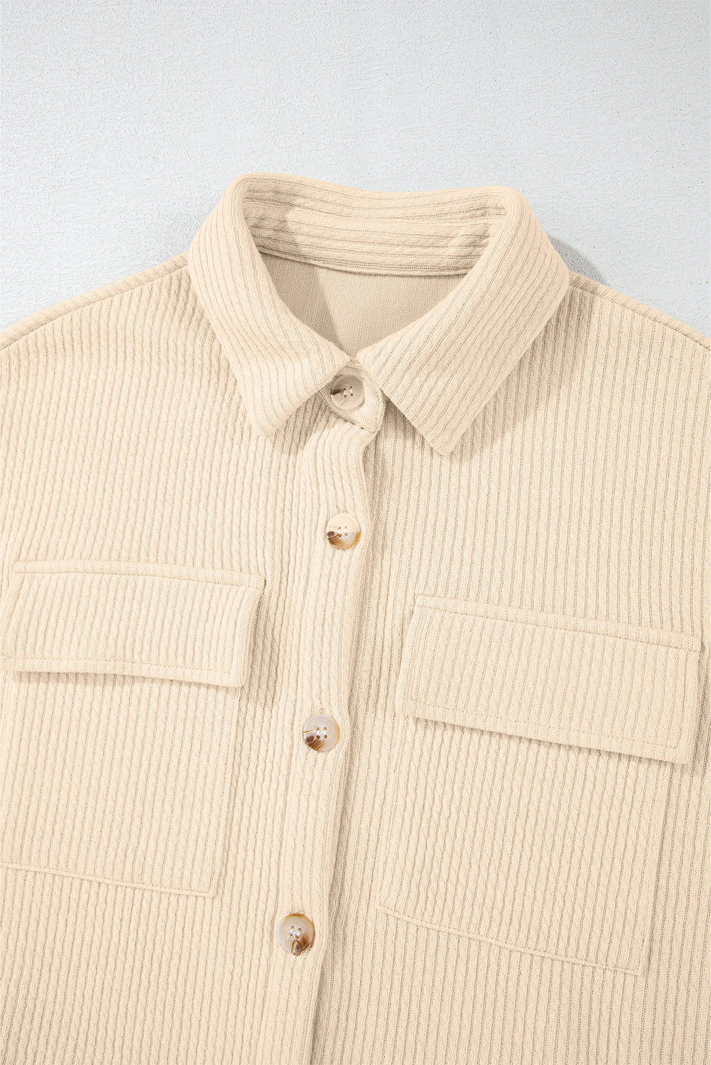 Dark Khaki Solid Color Corduroy Buttoned Long Sleeve Shacket - Glimmer Road