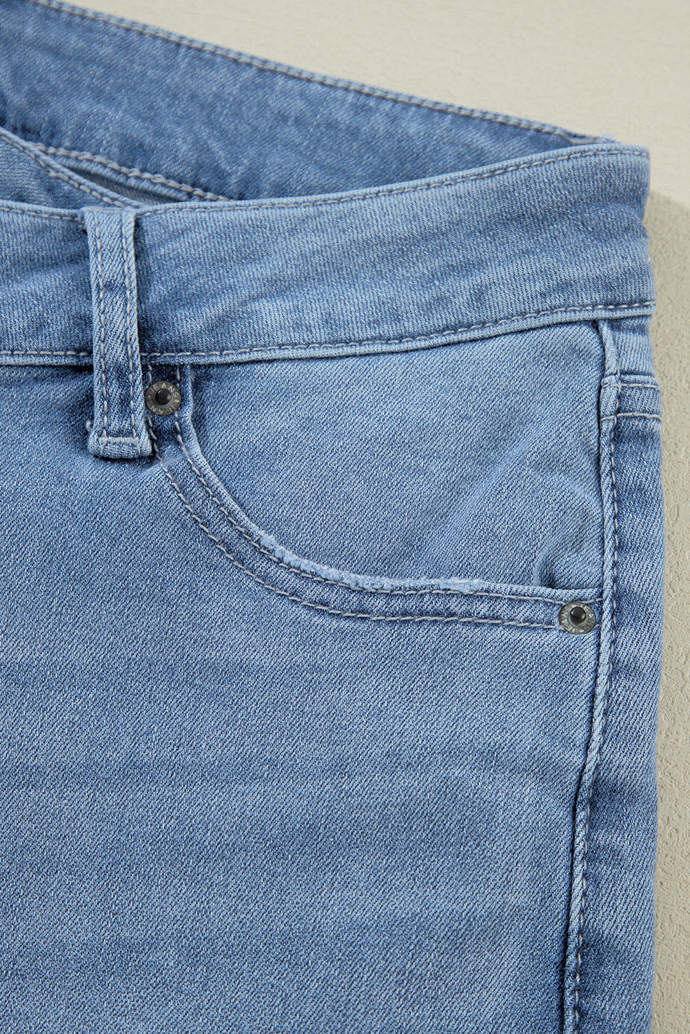 Dusk Blue High Rise Asymmetric Button Zip Fly Ripped Jeans - Glimmer Road