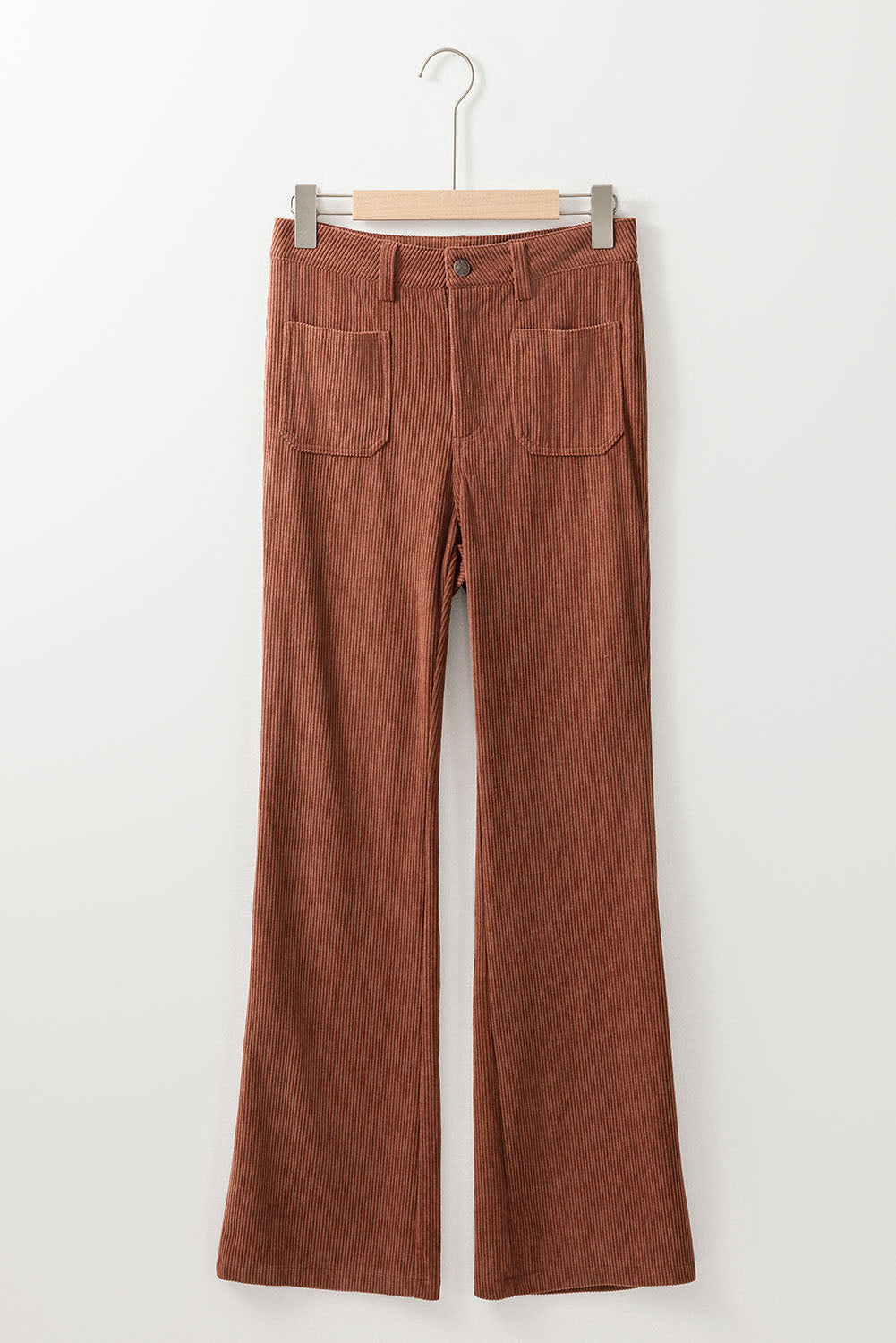 Brown High Waist Square Pockets Corduroy Pants - Glimmer Road