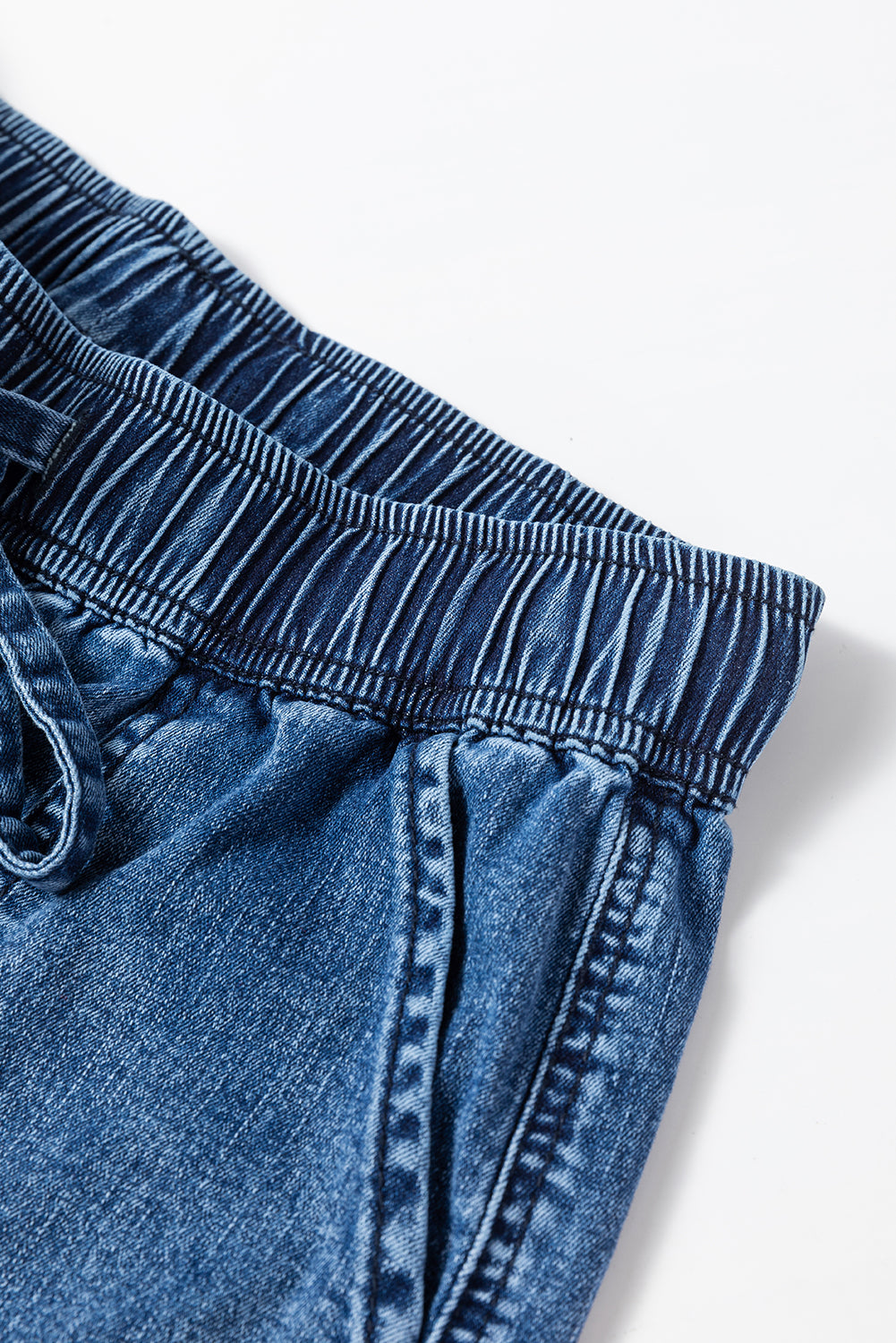 Sail Blue Mineral Wash Drawstring Waist Loose Straight Denim Pants - Glimmer Road