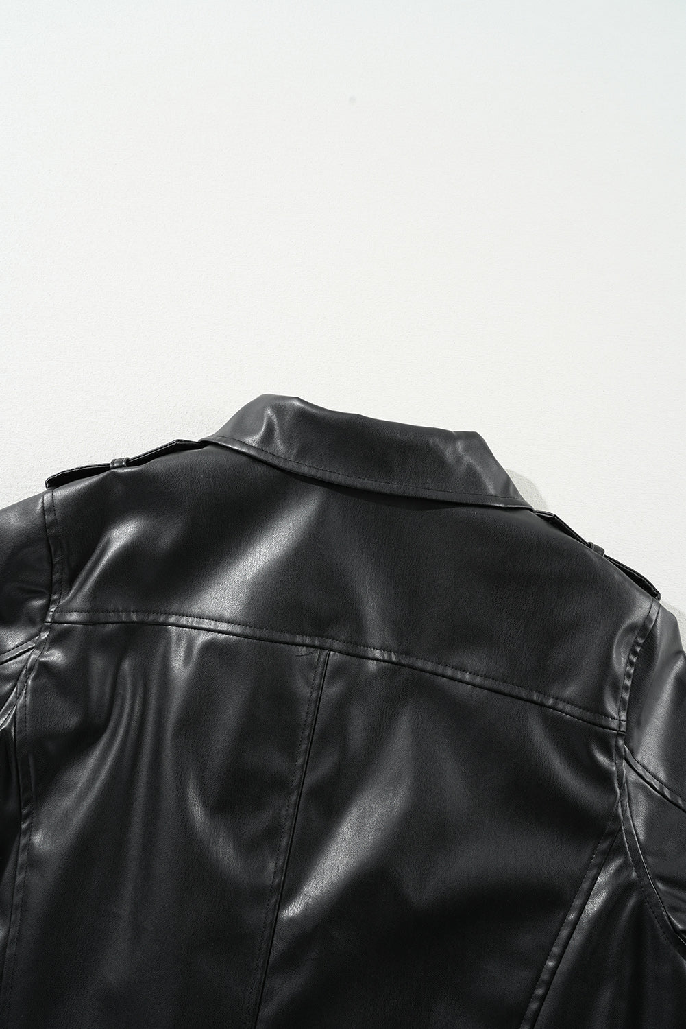 Black PU Leather Lapel Collar Zipper Jacket - Glimmer Road