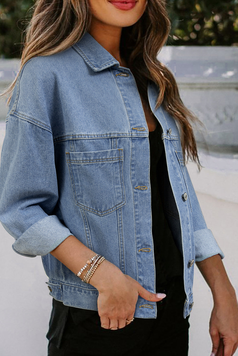 Wild Wind Washed Oversize Pocketed Denim Jacket - Glimmer Road