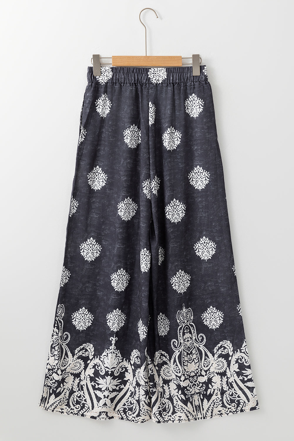 Black Bohemian Printed Drawstring Waist Wide Leg Pants - Glimmer Road