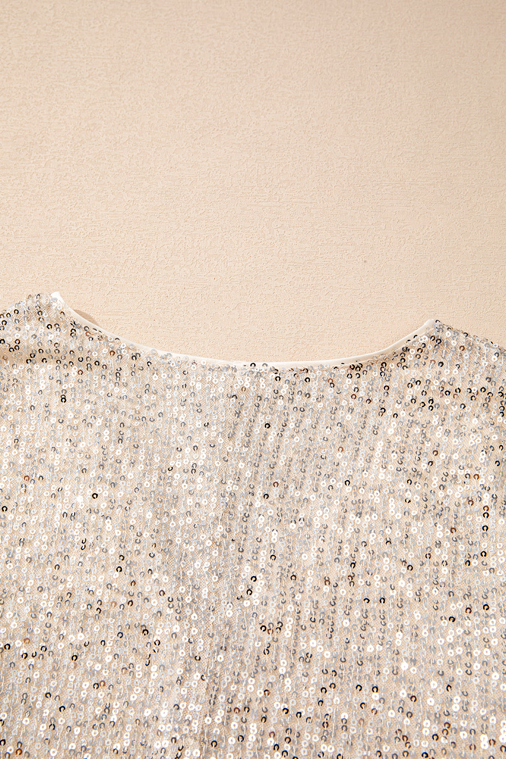 Beige Sequin Long Sleeve Wrap V Neck Bodysuit - Glimmer Road