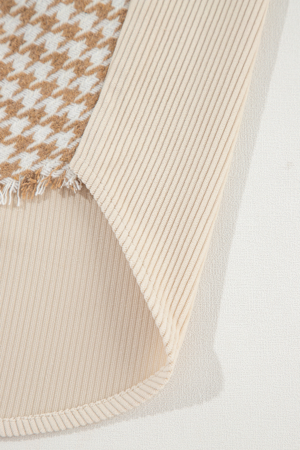 Parchment Houndstooth Corduroy Patchwork Flap Pocket Shacket - Glimmer Road