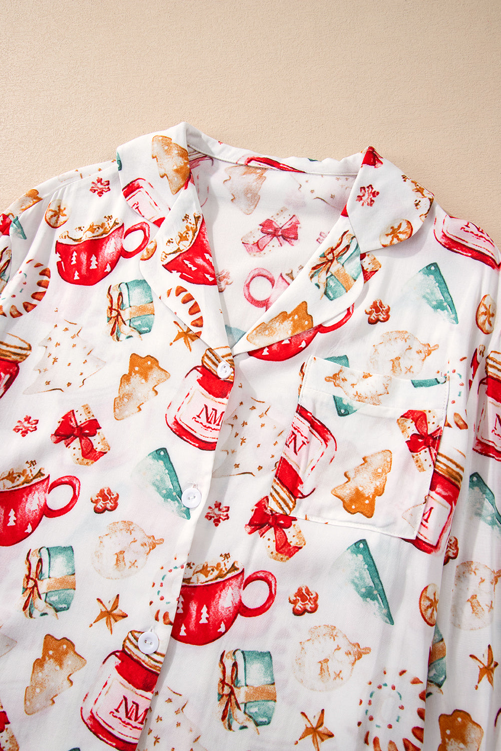 White Christmas Pattern Long Sleeve Shirt and Pants Pajama Set - Glimmer Road