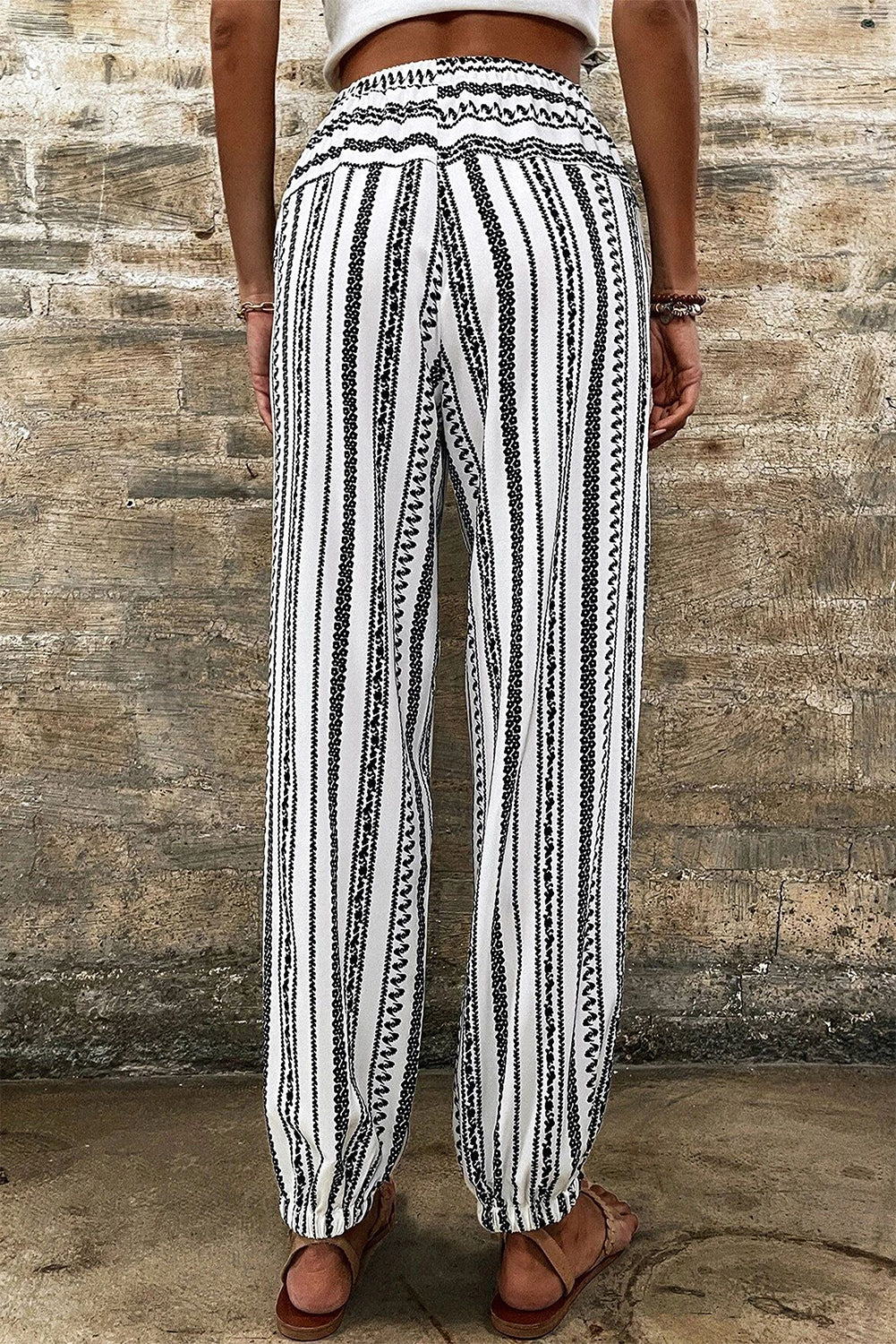 Black Stripe Boho Striped Print Casual Pants - Glimmer Road